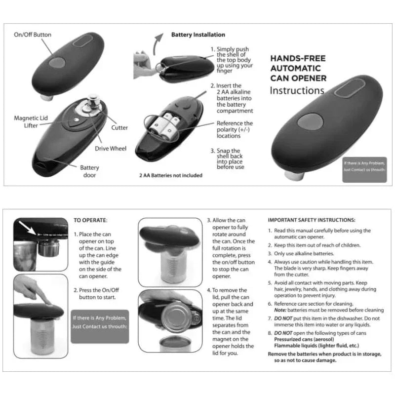 Electric Can Opener One Touch Automatic Jar Bottle Can Open Machine Battery Operated Handheld Sharp Edge Opener Kitchen Gadget