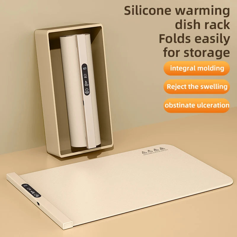 Electric Warming Tray Foldable Food Warmer Mat with 6 Temperature Settings Fast Full Surface Heating Portable Heating Tray