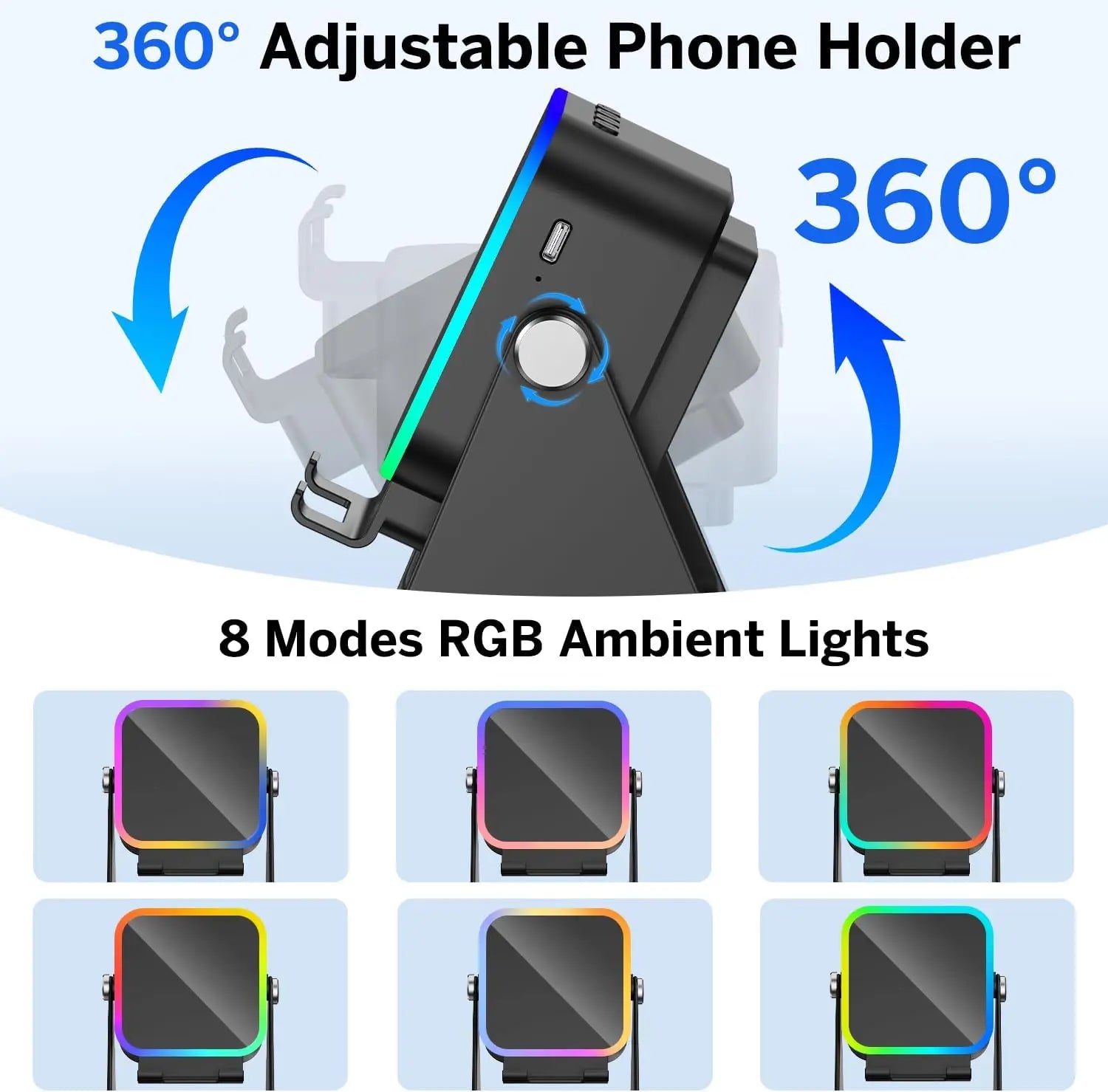 Magnetic Induction Speaker Phone Stand Wireless Bluetooth Phone Holder Amplifier Portable Desk Speaker RGB Light 5000mAh Battery
