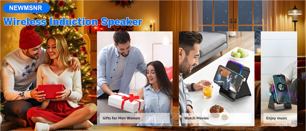 Magnetic Induction Speaker Phone Stand Wireless Bluetooth Phone Holder Amplifier Portable Desk Speaker RGB Light 5000mAh Battery