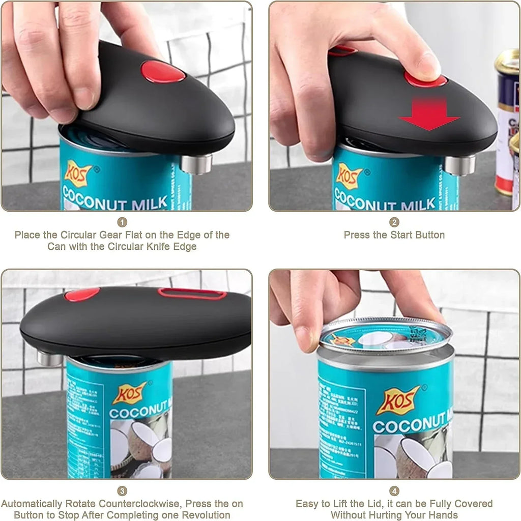 Electric Can Opener One Touch Automatic Jar Bottle Can Open Machine Battery Operated Handheld Sharp Edge Opener Kitchen Gadget