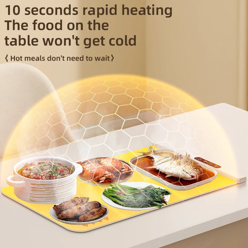 Electric Warming Tray Foldable Food Warmer Mat with 6 Temperature Settings Fast Full Surface Heating Portable Heating Tray