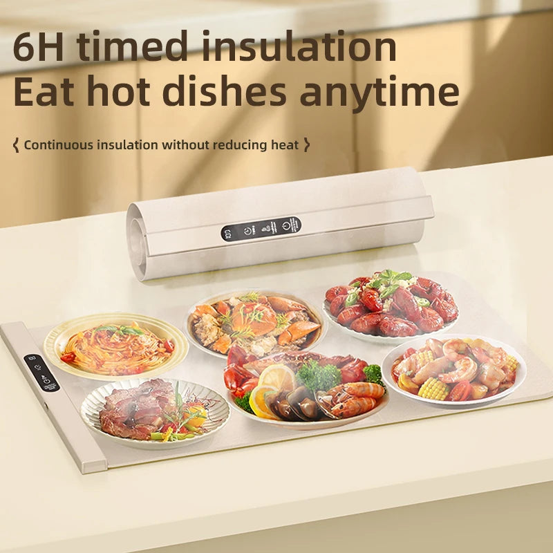 Electric Warming Tray Foldable Food Warmer Mat with 6 Temperature Settings Fast Full Surface Heating Portable Heating Tray