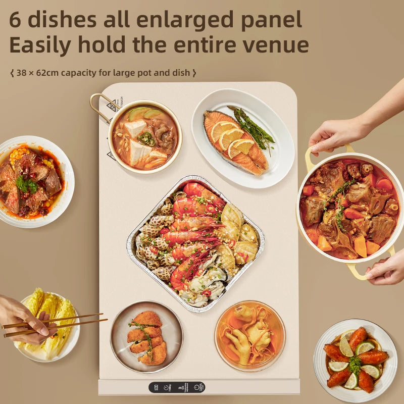 Electric Warming Tray Foldable Food Warmer Mat with 6 Temperature Settings Fast Full Surface Heating Portable Heating Tray