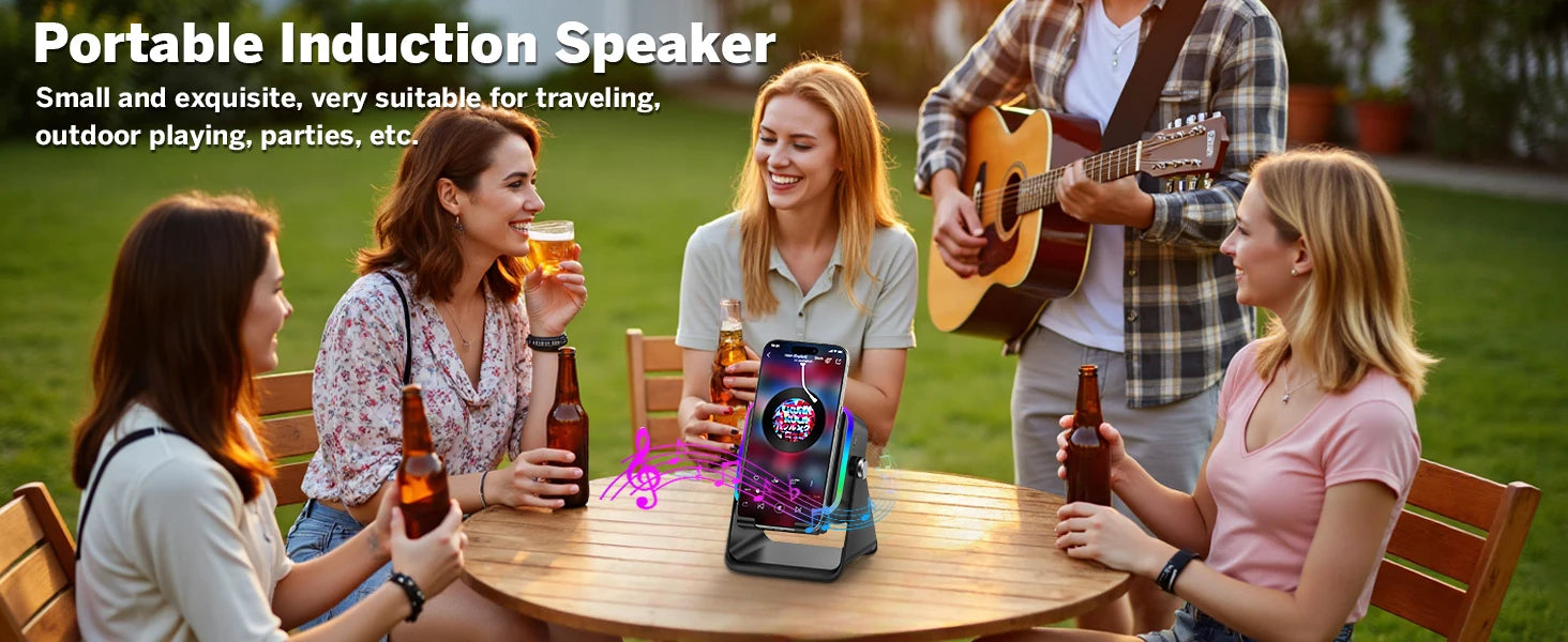 Magnetic Induction Speaker Phone Stand Wireless Bluetooth Phone Holder Amplifier Portable Desk Speaker RGB Light 5000mAh Battery