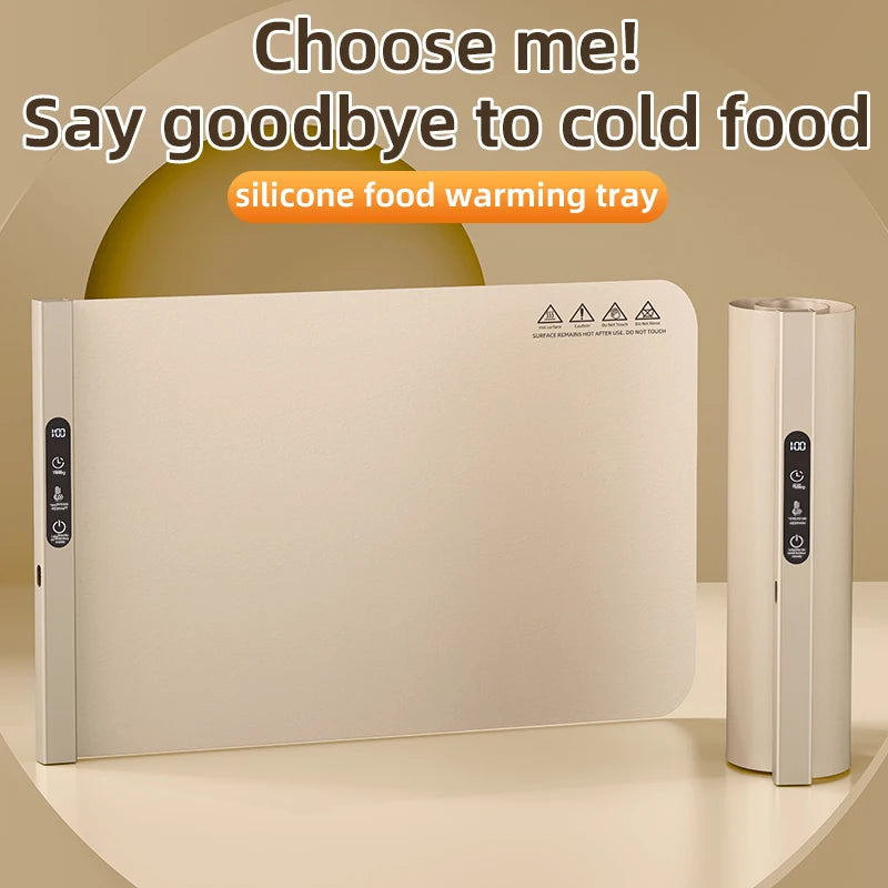 Electric Warming Tray Foldable Food Warmer Mat with 6 Temperature Settings Fast Full Surface Heating Portable Heating Tray