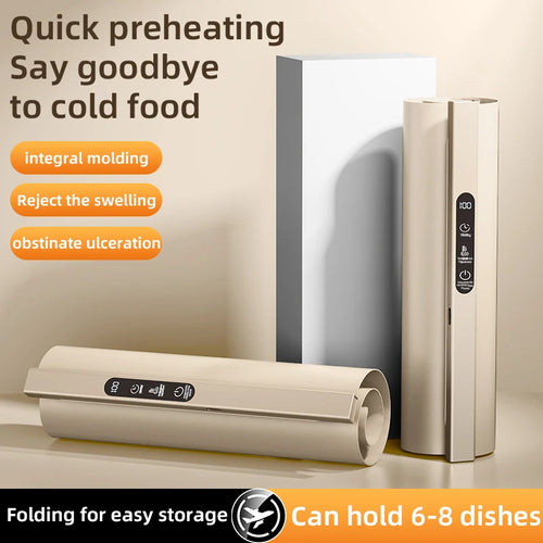 Electric Warming Tray Foldable Food Warmer Mat with 6 Temperature Settings Fast Full Surface Heating Portable Heating Tray