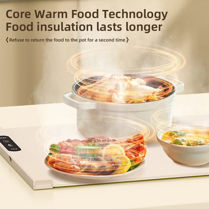 Electric Warming Tray Foldable Food Warmer Mat with 6 Temperature Settings Fast Full Surface Heating Portable Heating Tray